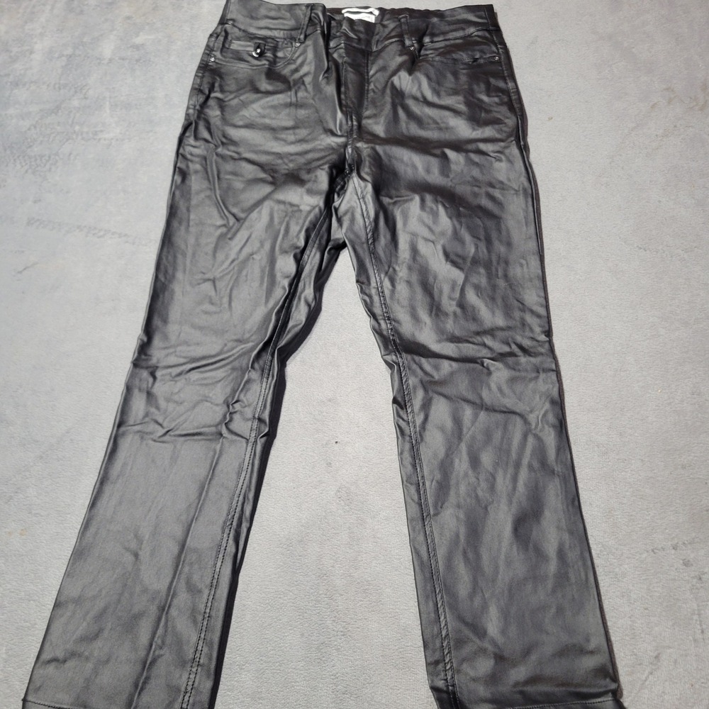 Westbound Woman Pants Womens 14W Black Faux‎ Leather High Rise Straight Edgy SEO